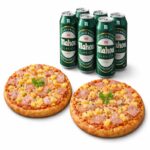Dúo Pizzas Hawaiana + Cervezas 6 Pack