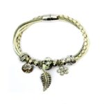 Pulsera Cuero Trenzado y Dijes J283