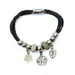 Pulsera Cuero Trenzado y Dijes J294